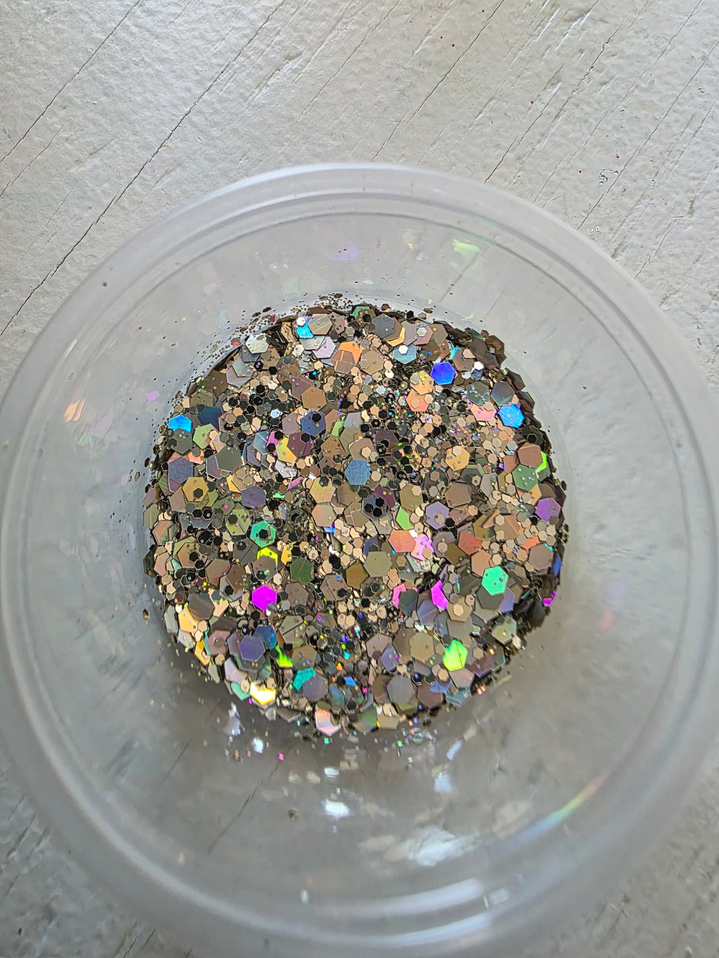 Silver w/ reflective rainbow chunky glitter